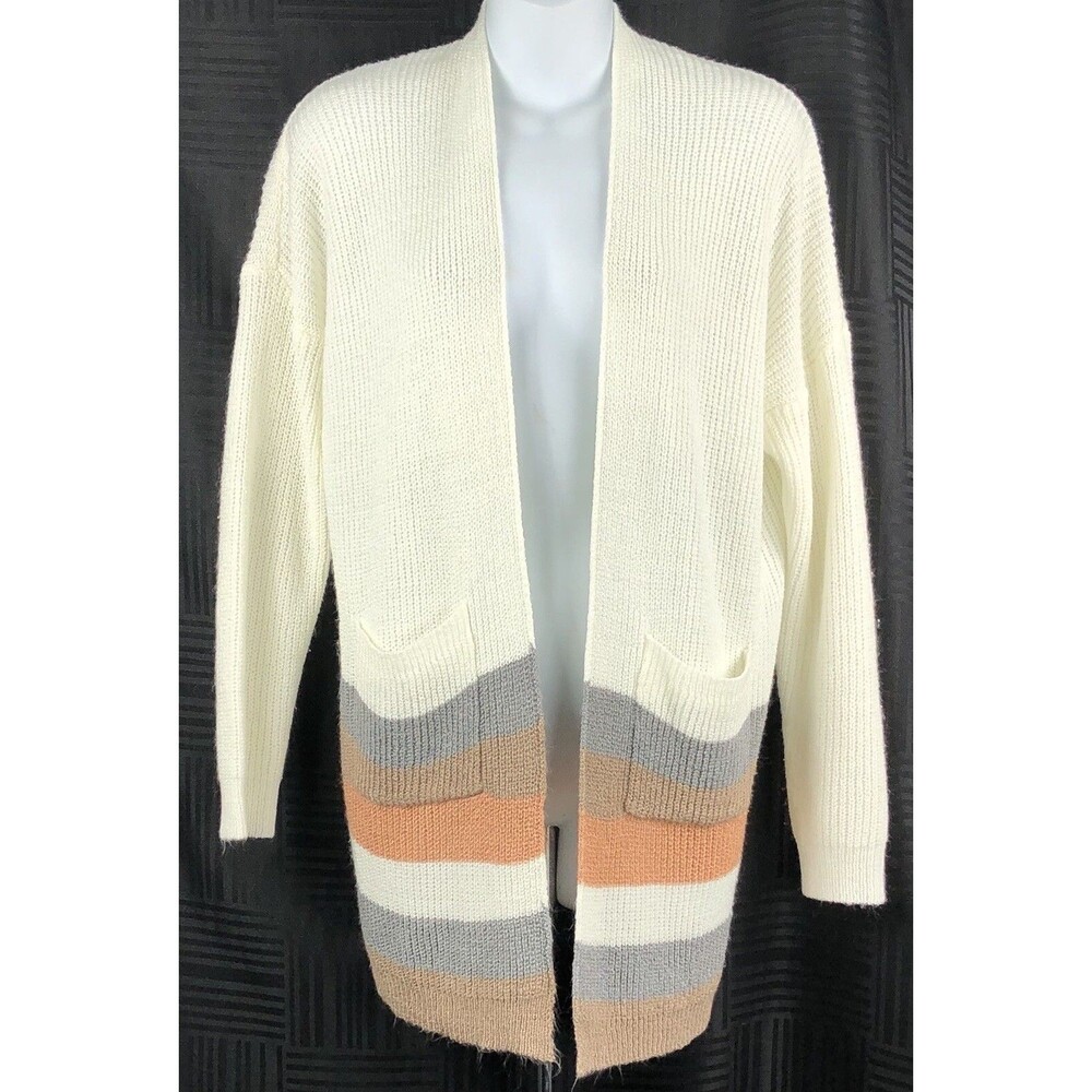 Pink Lily open cardigan sweater S ivory Color block 3/4 sleeve Cottage Boho Work